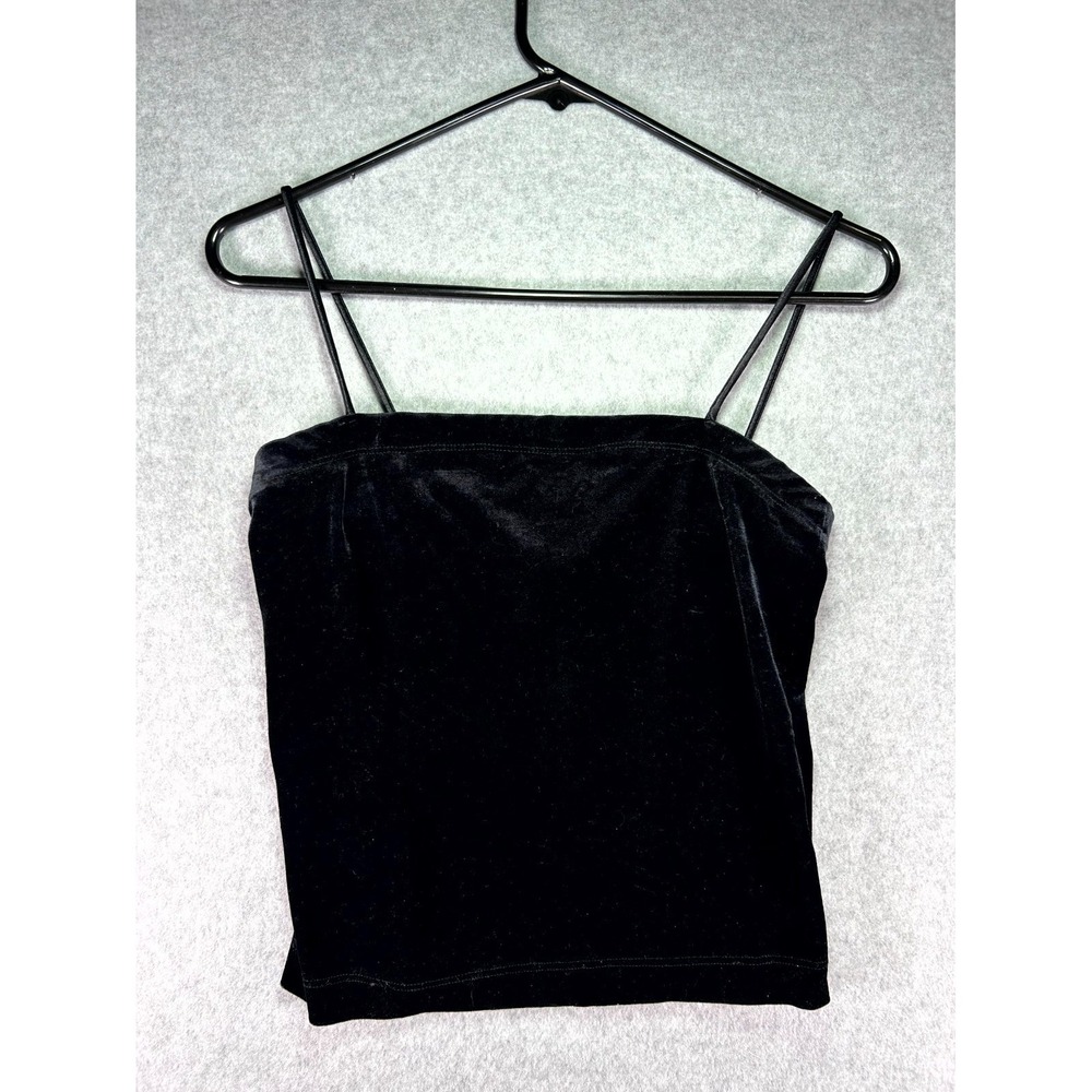 Vintage Active U.S.A. Velvet Cami Tank Top Womens Large Black Spaghetti Straps
